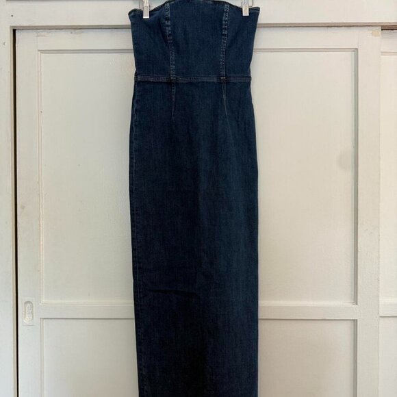 NWT Reformation Jeans Eugenia Denim Strapless Midi Dress Simcoe Blue Women's 2 - Picture 2 of 7